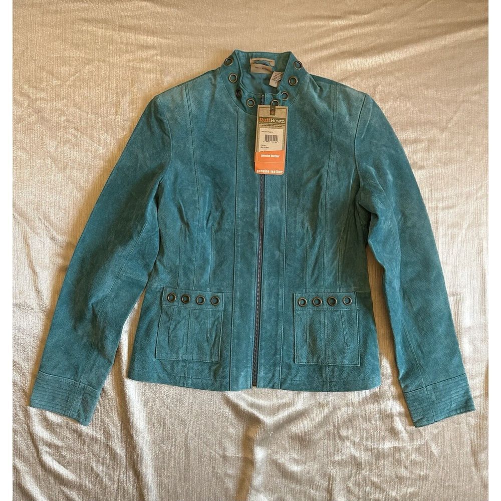 NWT RUFF HEWN‎ SUEDE LEATHER JACKET Coat Teal Green Sz Small